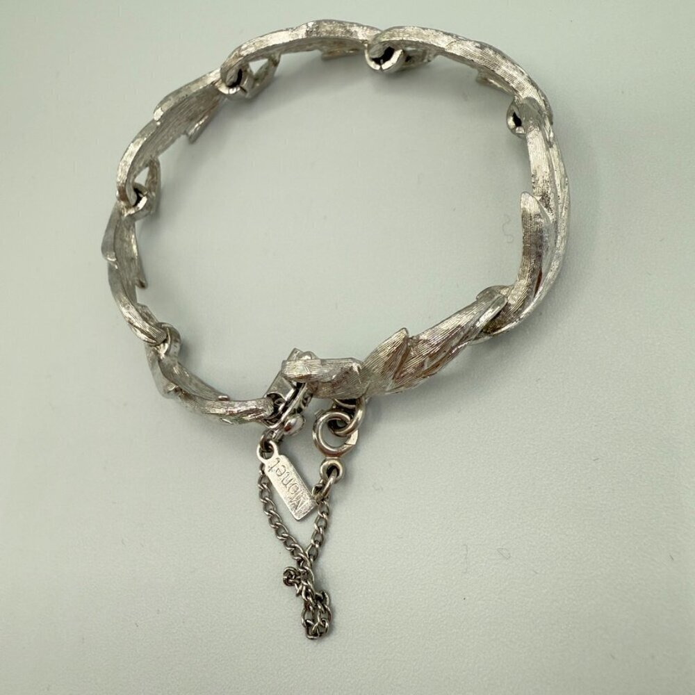 Vintage Monet Brushed Silver Leaf Design Bracelet with Safety Clasp